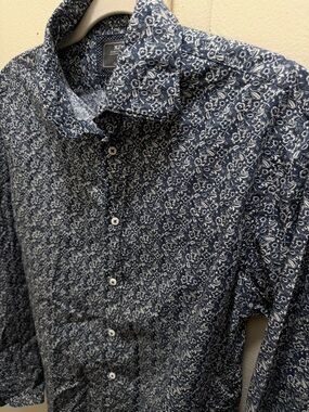 M.J. Bale Vintage Navy White  Button-Down Shirt